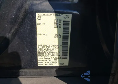 2013 Nissan Altima 2.5 Sl z USA, uszkodzony, nr VIN 1N4AL3AP6DC106648